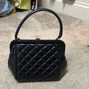 Vintage Black Quilted Top-Handle Shoulder Bag